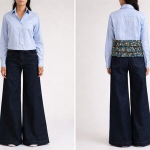 $ Kolor Japan Light Blue Cropped Shirt Jacket Floral Ruffle Back US 6